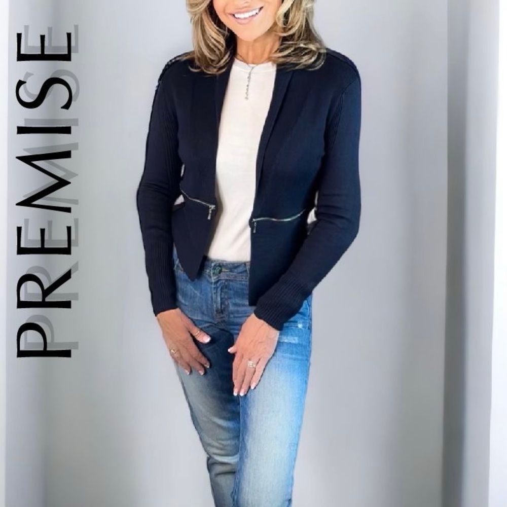 PREMISE Cardigan Zipper Accent Shawl Collar
Open Sweater XS